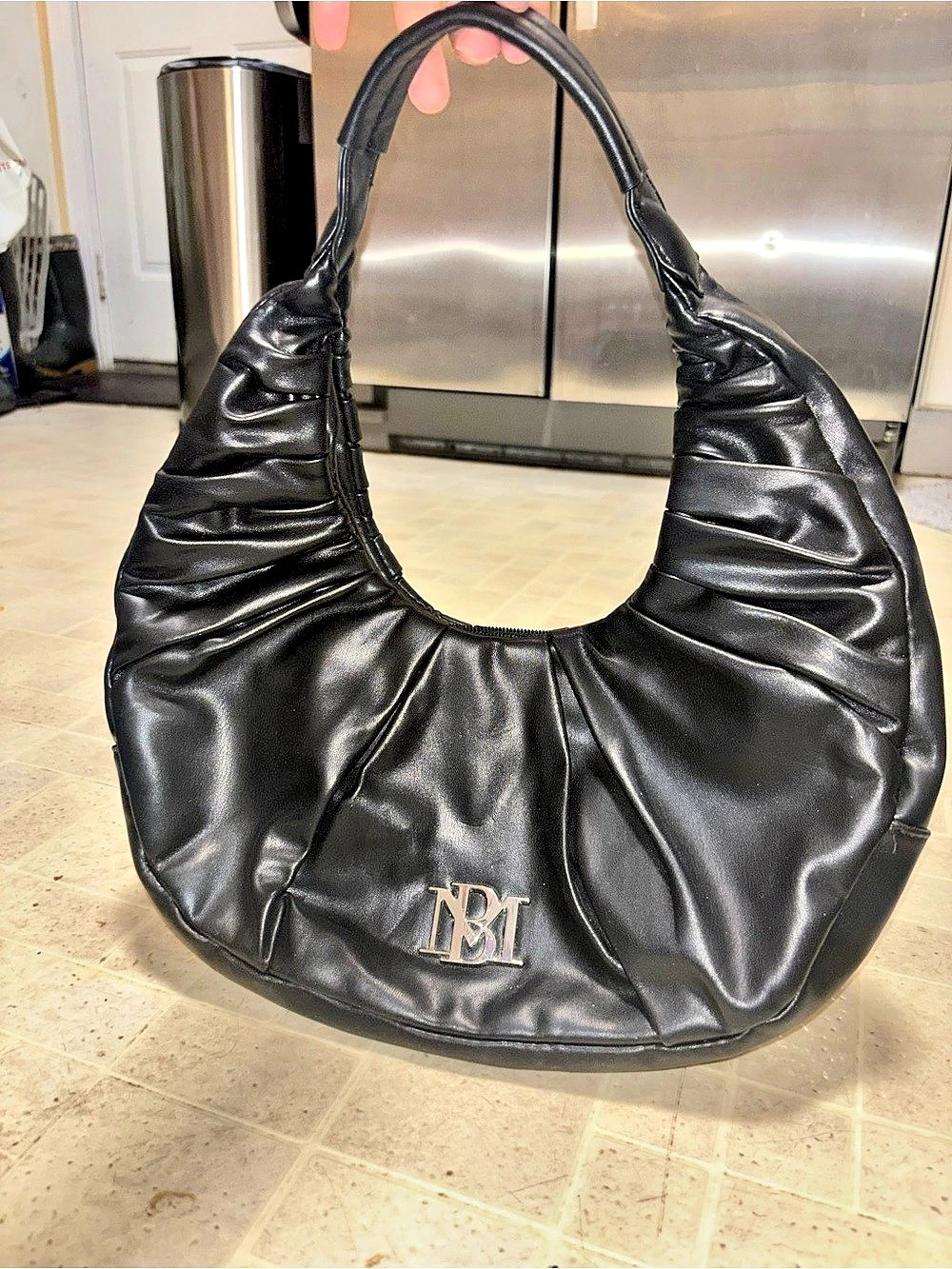 Badgley Mischka Pleats Ruched Crescent Hobo Bag, Black